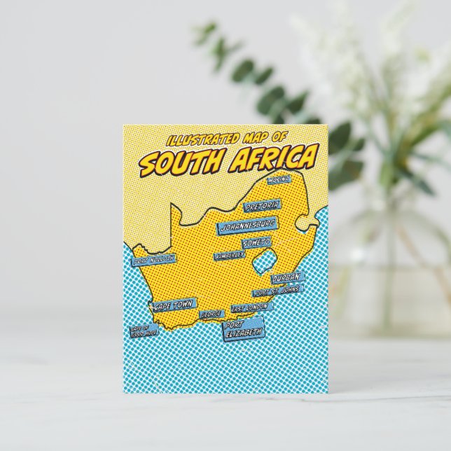 Pop Art Illustriert Südafrika Postkarte (Stehend Vorderseite)