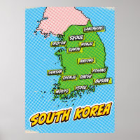 Pop Art Illustriert Südkorea Karte