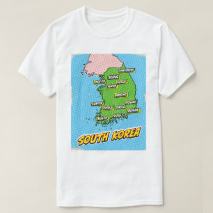 Pop Art Illustriert Südkorea Karte T-Shirt