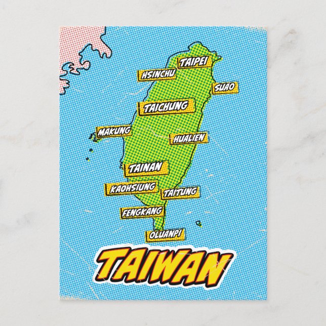 Pop Art Illustriert Taiwan Karte (Vorderseite)