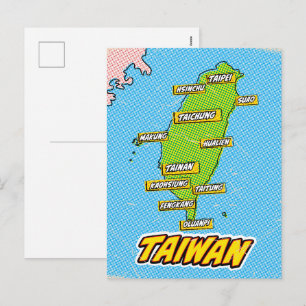 Pop Art Illustriert Taiwan Karte