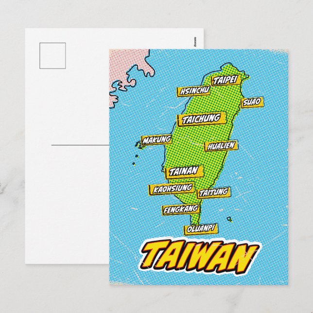 Pop Art Illustriert Taiwan Karte (Vorne/Hinten)