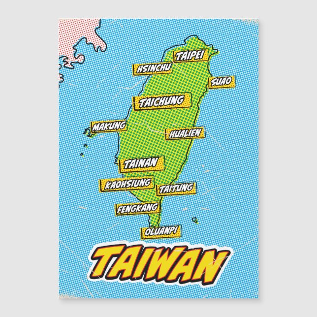 Pop Art Illustriert Taiwan Karte (Vorderseite)