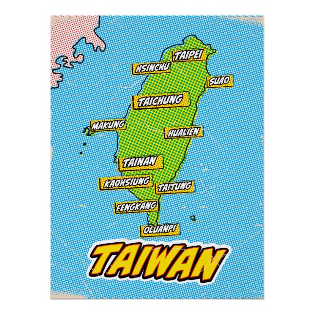 Pop Art Illustriert Taiwan Karte Poster (Vorderseite)