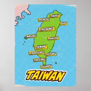 Pop Art Illustriert Taiwan Karte Poster