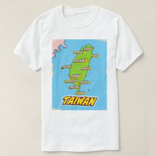 Pop Art Illustriert Taiwan Karte T-Shirt