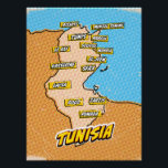 Pop Art Illustriert Tunesien Karte Poster<br><div class="desc">Pop Art Illustriert Tunesien Afrikanische Karte in einem schönen Vintagen abgenutzten Stil.</div>
