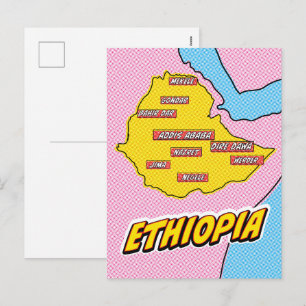 Pop-Art-illustrierte Äthiopien-Karte Feiertagspostkarte