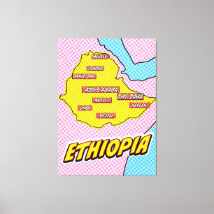 Pop-Art-illustrierte Äthiopien-Karte Leinwanddruck