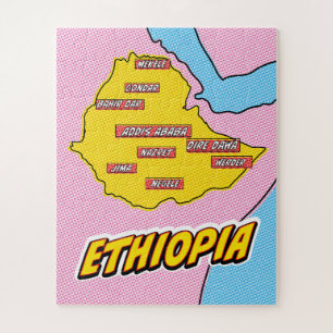 Pop-Art-illustrierte Äthiopienkarte Puzzle