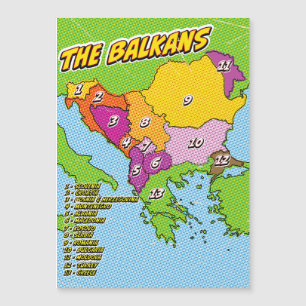 Pop-Art-illustrierte Balkan-Karte Magnetkarte