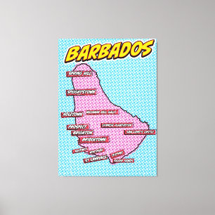 Pop-Art-illustrierte Barbados-Karte Leinwanddruck