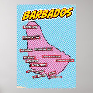Pop-Art-illustrierte Barbados-Karte Poster