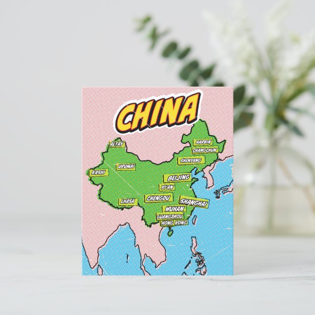 Pop Art Illustrierte China Karte (Stehend Vorderseite)
