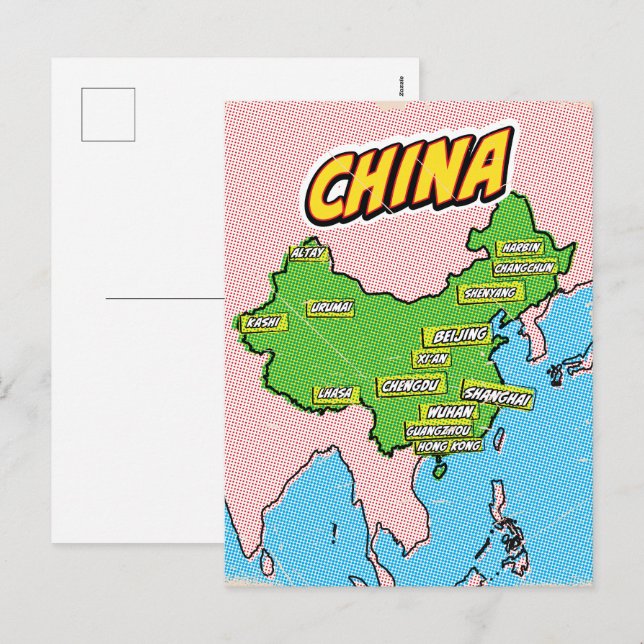 Pop Art Illustrierte China Karte (Vorne/Hinten)