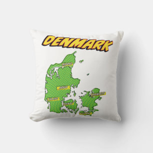 Pop-Art-illustrierte Dänemark-Karte Kissen