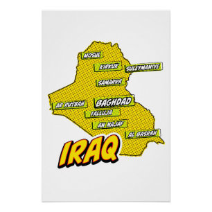 Pop Art Illustrierte Irak-Karte Poster