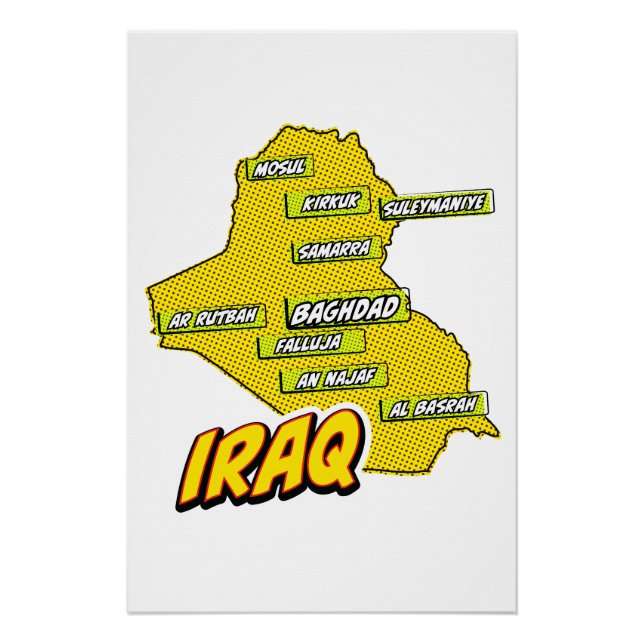 Pop Art Illustrierte Irak-Karte Poster (Vorderseite)