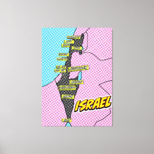 Pop-Art-illustrierte Israel-Karte Leinwanddruck