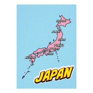 Pop Art illustrierte Japan-Karte Fotodruck