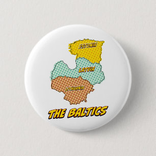 Pop-Art-illustrierte Karte der baltischen Staaten Button