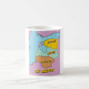 Pop-Art-illustrierte Karte der baltischen Staaten Kaffeetasse