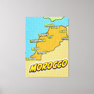 Pop-Art-illustrierte Marokko-Karte Leinwanddruck