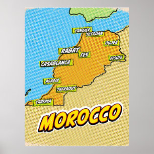 Pop-Art-illustrierte Marokko-Karte Poster