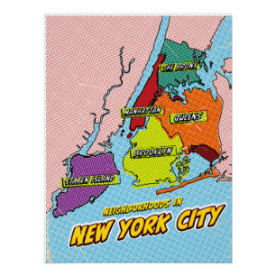 Pop-Art-illustrierte New York City-Karte Poster