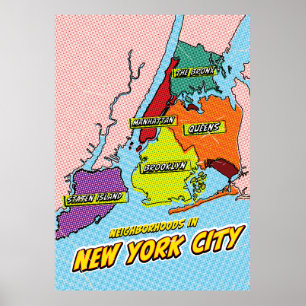 Pop-Art-illustrierte New York City-Karte Poster