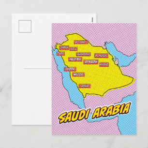 Pop-Art-illustrierte Saudi-Arabien-Karte Feiertagspostkarte