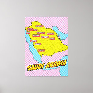 Pop-Art-Illustrierte Saudi-Arabien-Karte Leinwanddruck