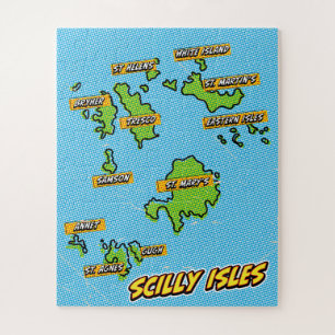Pop-Art-Illustrierte Scilly-Inseln-Karte Puzzle