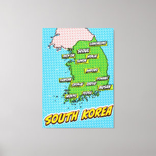 Pop-Art-illustrierte Südkorea-Karte Leinwanddruck