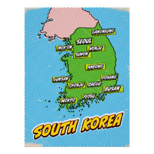 Pop-Art-illustrierte Südkorea-Karte Poster