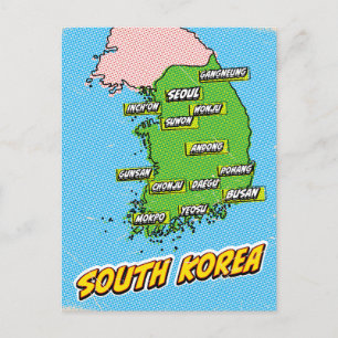 Pop-Art-illustrierte Südkorea-Karte Postkarte