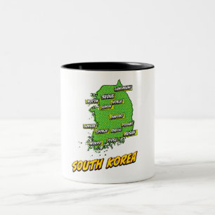 Pop-Art-illustrierte Südkorea-Karte Zweifarbige Tasse