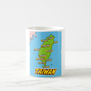 Pop-Art-illustrierte Taiwan-Karte Kaffeetasse
