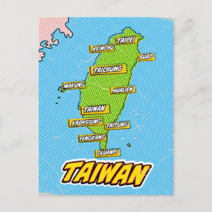 Pop-Art-illustrierte Taiwan-Karte Postkarte