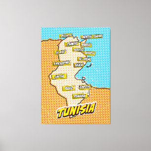 Pop-Art-Illustrierte Tunesien-Karte Leinwanddruck