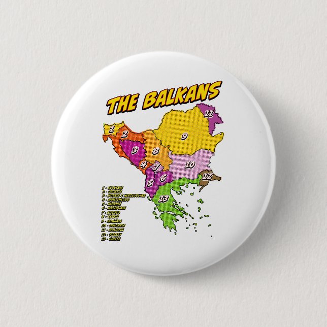 Pop Art Illustrierter Balkan-Karte Button (Vorderseite)
