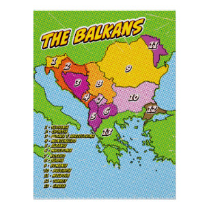Pop Art Illustrierter Balkan-Karte Poster