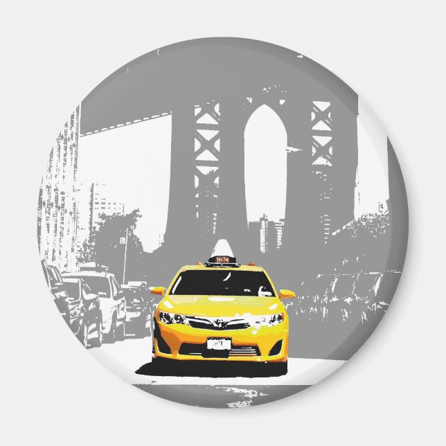 Pop Art Image Ny Yellow Taxi Nyc Brooklyn Bridge Magnet (Vorne)