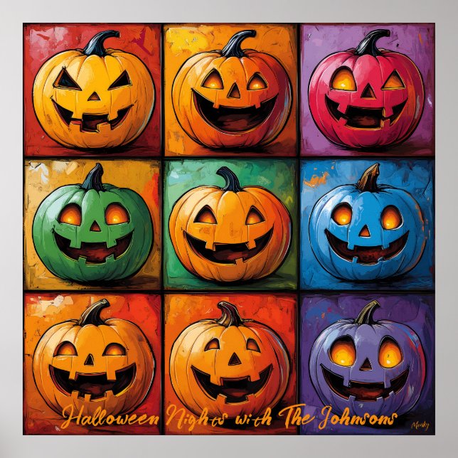 Pop Art Jack-o'-Lantern Grid Halloween Poster (Vorne)
