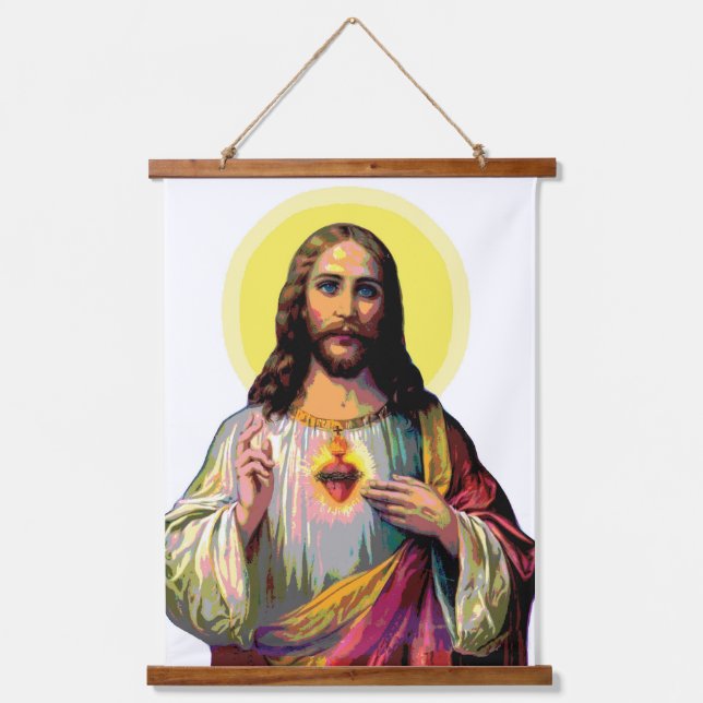 Pop Art Jesus Christus Wandteppich Mit Holzrahmen (Vorderseite)