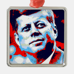 Pop Art JFK John F. Kennedy Red Blue Ornament Aus Metall