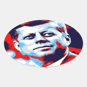 Pop Art JFK John F. Kennedy Red Blue Ovaler Aufkleber