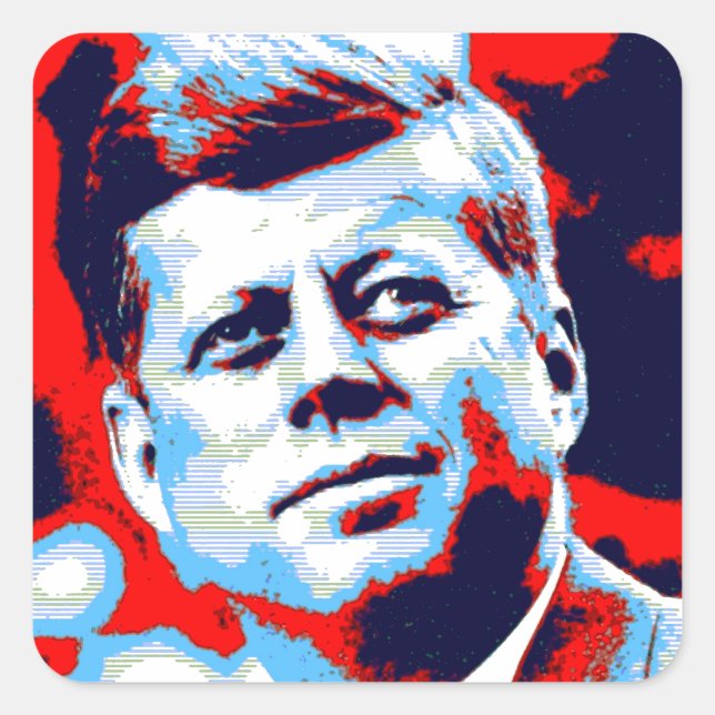 Pop Art JFK John F. Kennedy Red Blue Quadratischer Aufkleber (Vorderseite)
