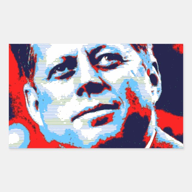 Pop Art JFK John F. Kennedy Red Blue Rechteckiger Aufkleber (Vorderseite)