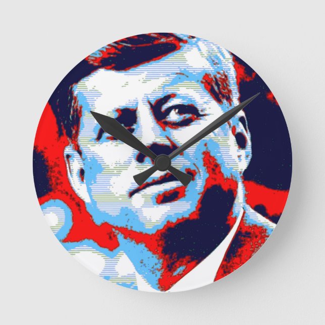 Pop Art JFK John F. Kennedy Red Blue Runde Wanduhr (Vorderseite)